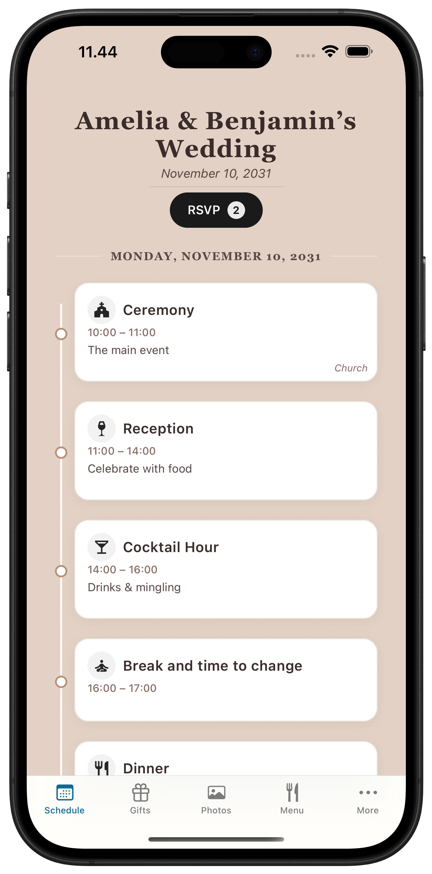 Event timeline and schedule